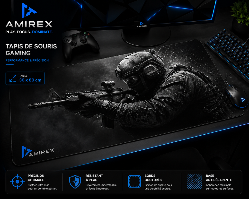 AMIREX Tapis de souris Soldat Noir Édition