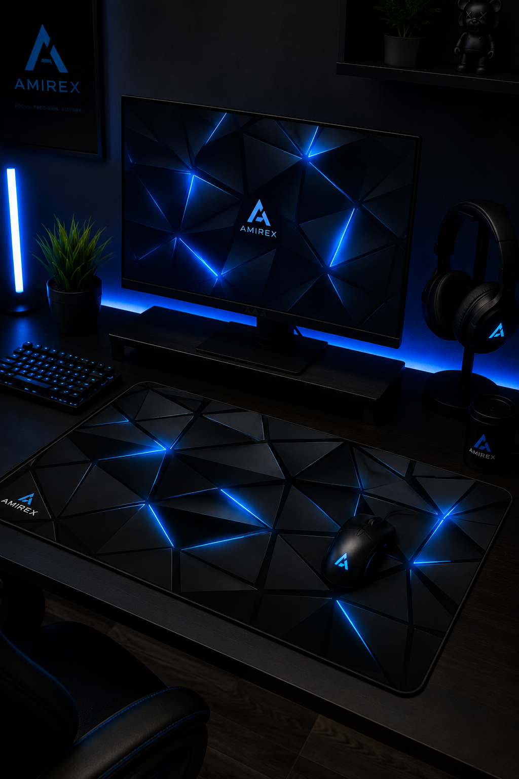 Tapis de Souris Gaming AMIREX with Blue Geometric Design
